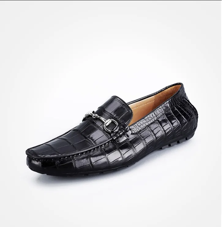 Genuine crocodile skin men's leisure daily shoe with cow skin lining solid rubber sole anti slide leisure fashion men shoe