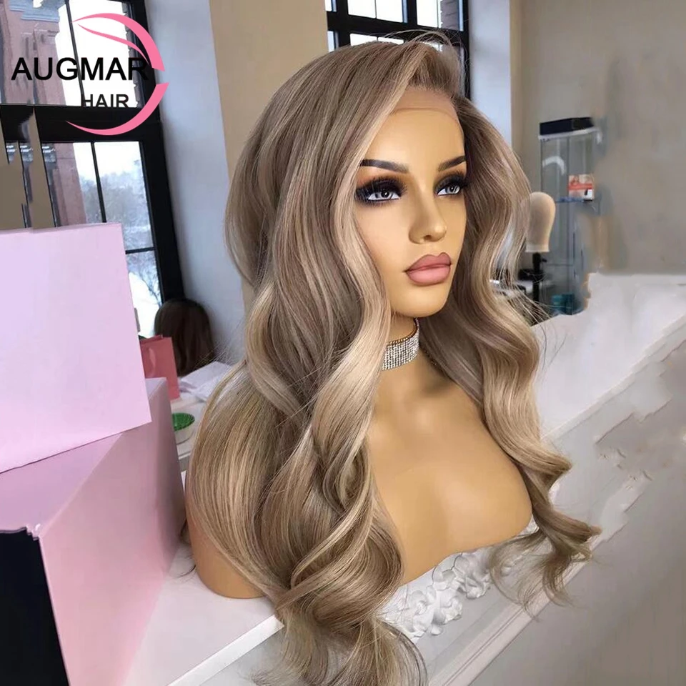 Ash Blonde Body Wave Lace Front Wig Pre-Plucked 360 Lace Frontal Wig Brazilian 13x4 Highlight Straight Human Hair Wigs For Women