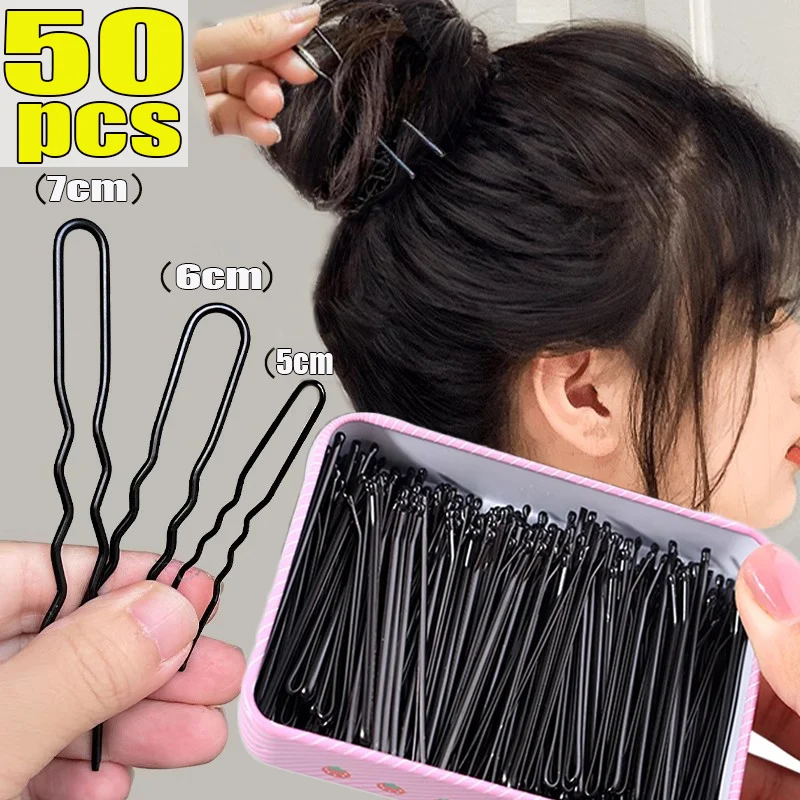 5/6/7cm Schwarze Wellenförmige U-förmige Haarnadeln, Unsichtbare Metall-Haarspangen, Styling-Haaraccessoires für Frauen – Detail 1
