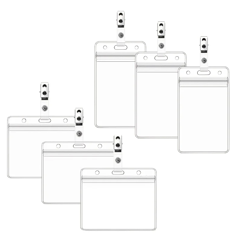 6Pack Clear Card Protector with Metal Clips ID Card Holders, Vertical Horizontal Name Tag Holders with Clips ID Badge Holder