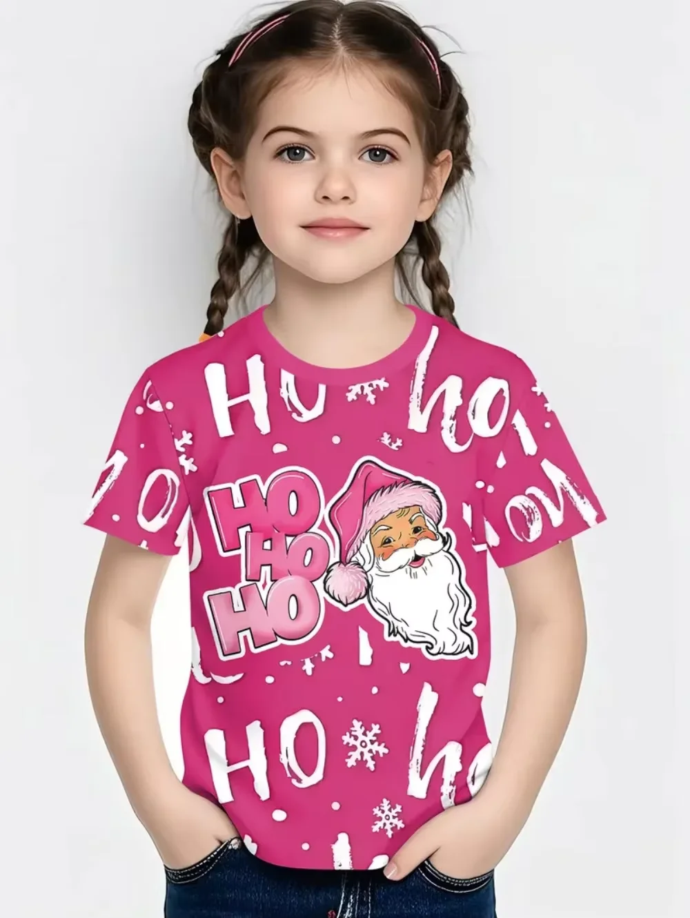 T-Shirts for Girls Snowman 3D Print Girl Short Sleeve T-Shirt Santa Claus Boy Child T-Shirt Fashion Merry Christmas Kids Clothes