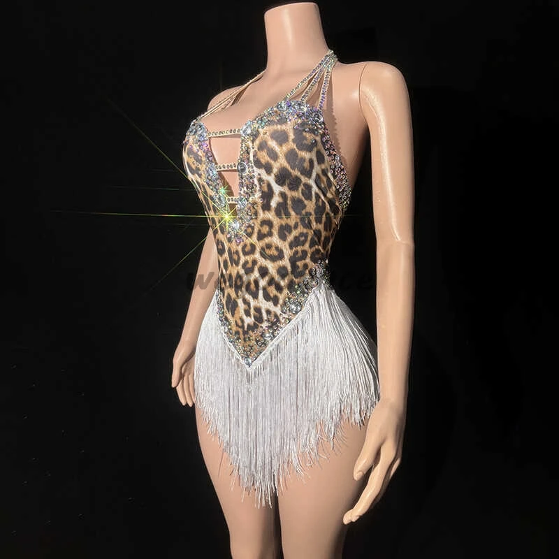 Leopard Print Personality Bar Nightclub Performance Costume Stage Performance Bodysuit For Woman