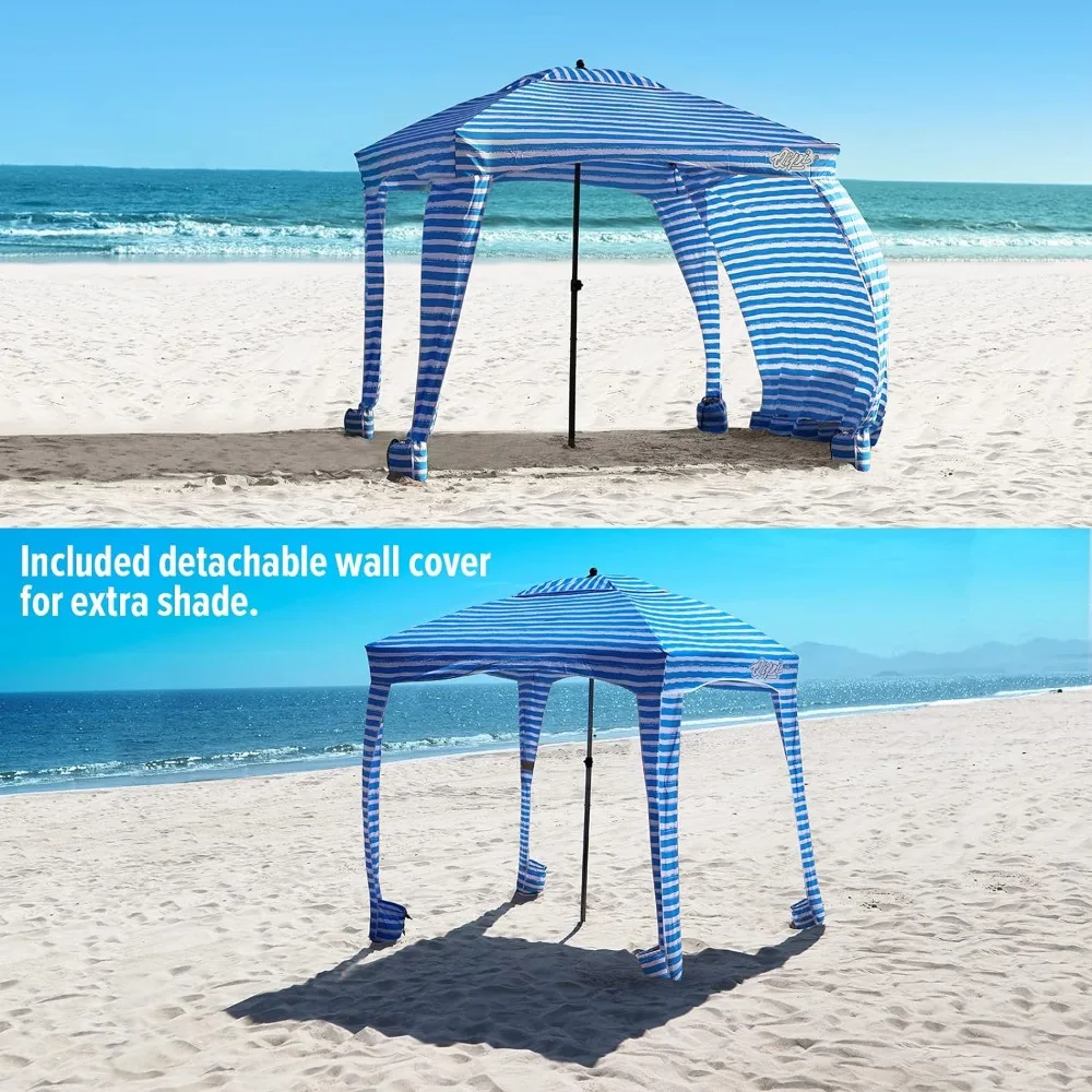 Cabana de playa-toldo fácil de instalar, impermeable, refugio de playa portátil de 6 'x 6', pared lateral incluida, sombra