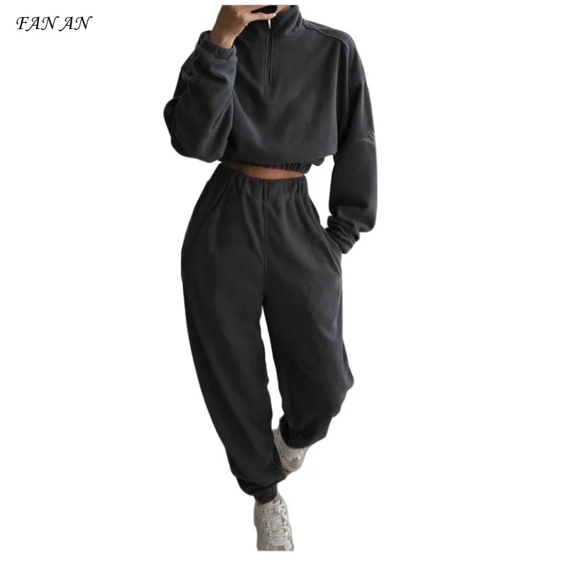 

2024 Autumn/winter Women's New Hoodie Fashion Simple Solid Color Thick Sweatshirt Set Two Piece Set Women's Leisure Sports Set