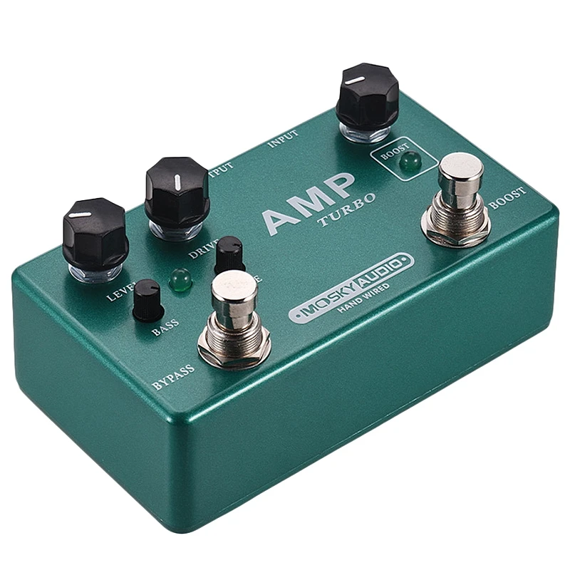 MOSKYaudio AMP 터보 부스트 오버드라이브 기타 페달 효과 프로세서, 메탈 쉘 뮤지컬 페달, 클린 부스터 포함