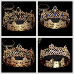 Round Wedding King Tiara Headpiece For Men Rhinestone Royal Crown Hair Ornaments Important Occasion Head Jewelry Accessories