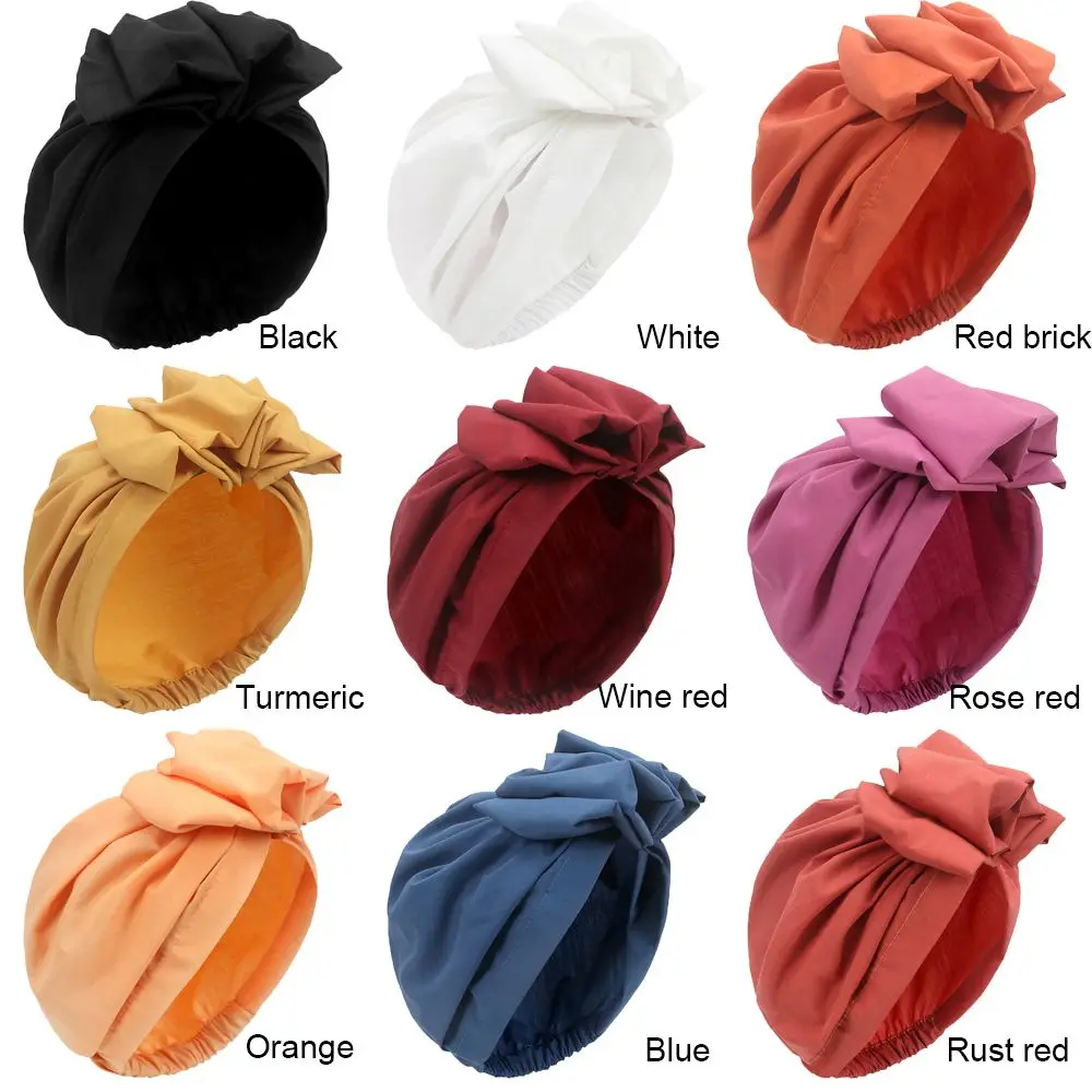 African Head Wraps Elegant Retro Turban for Women Muslim Headscarf Cap Soild Color Ladies Beanies Caps Muslim Headpiece