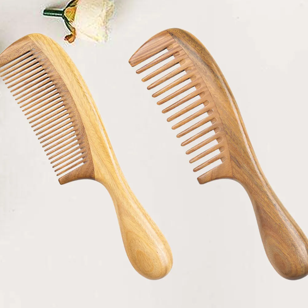1Pcs Sandalwood Wooden Comb Chocolate Wide Tooth Anti-Static Curved Handle Hair Detangling Styling Hairdressing Comb for Adults