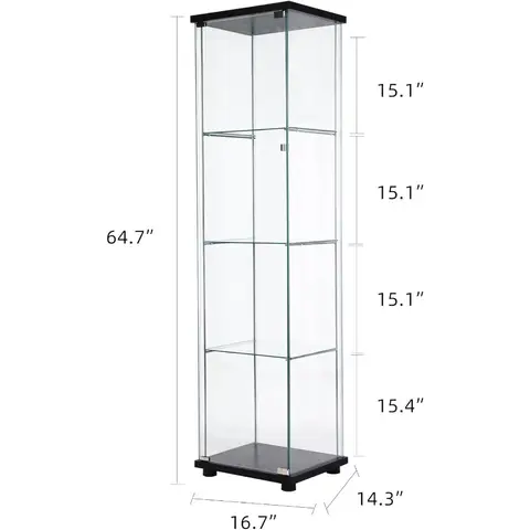 4-vånings vitrinskåp i härdat glas med glasdörr, golvstående, kuriosaskåp, samlingsvitrin, 17 B x 14,5 D x 64 H, svart 8 best sales skåp med glasdörr - №3