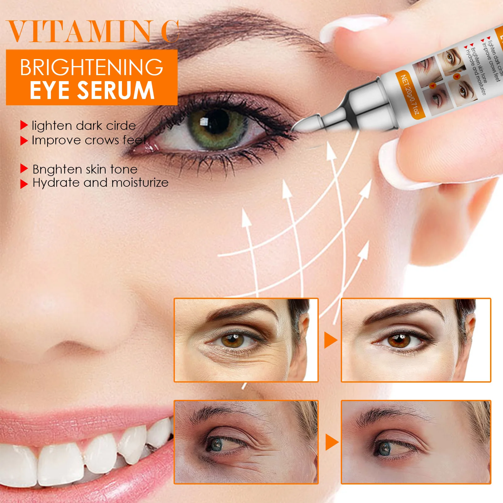 Vitamin C Brightening Eye Serum Remove Dark Circles Eye Bags Lift Firm Anti Wrinkle Serum Brightening Moisturizing Eye Care