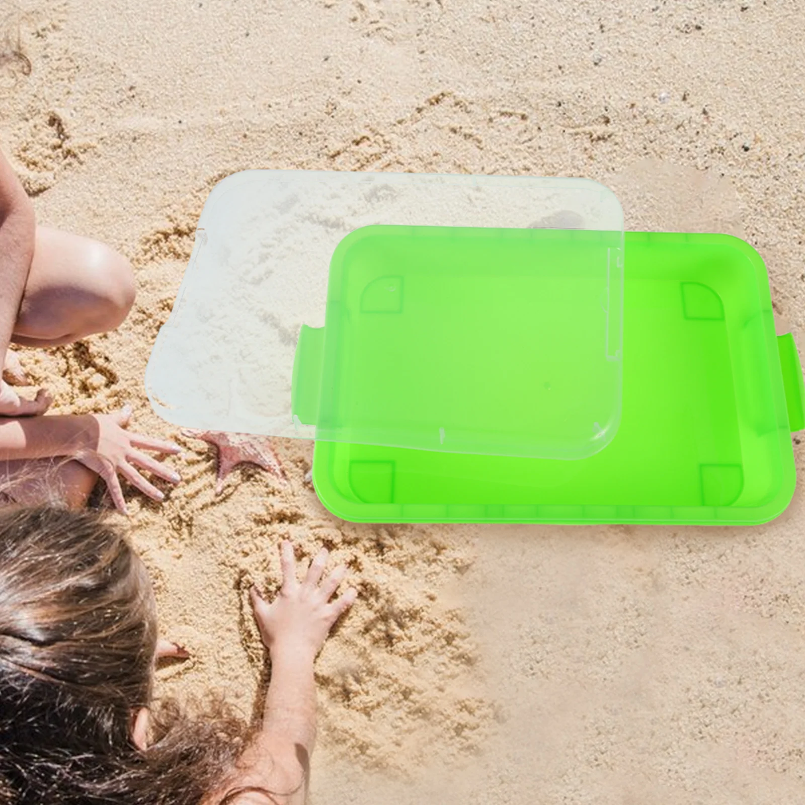 صندوق رمل بلاستيكي ذو طابع مساحة مع حل تخزين متكامل، ملحقات متنوعة للأطفال، اللعب الإبداعي للاستخدام الداخلي والخارجي