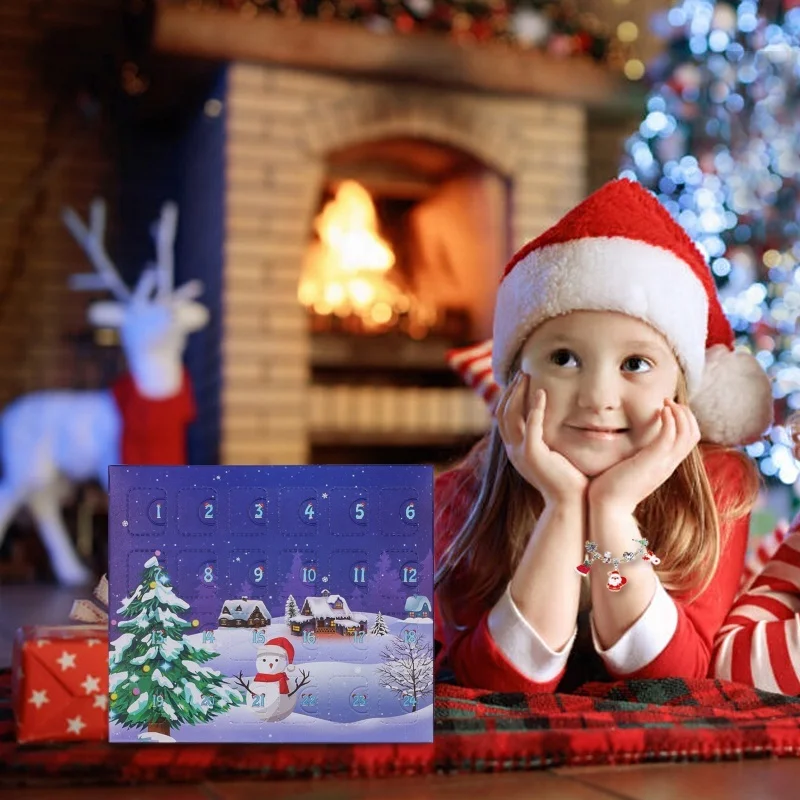 Amazon nieuwe collectie 24-raster Kerst Adventskalender envelop blinde doos DIY armband met wenskaart voor kindercadeau