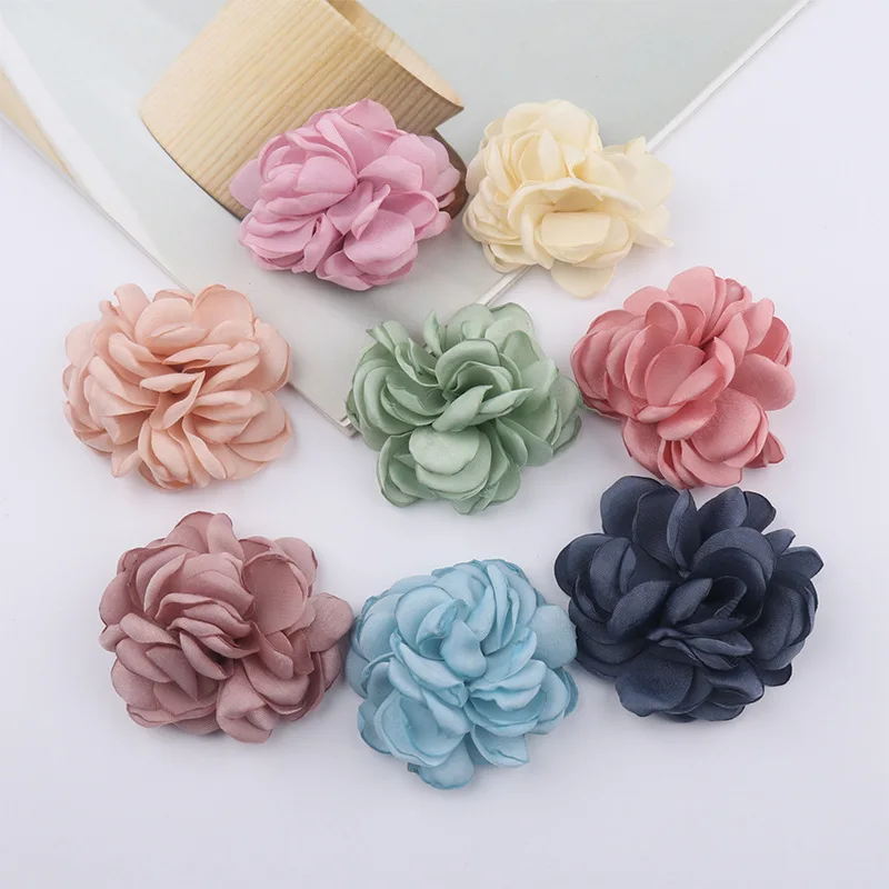 10PCS/Lot 5CM Burned Edge Camellia Rose Fabric Flowers Hair Accessories DIY Wedding Dress Clothing Hats Shoes Decorations