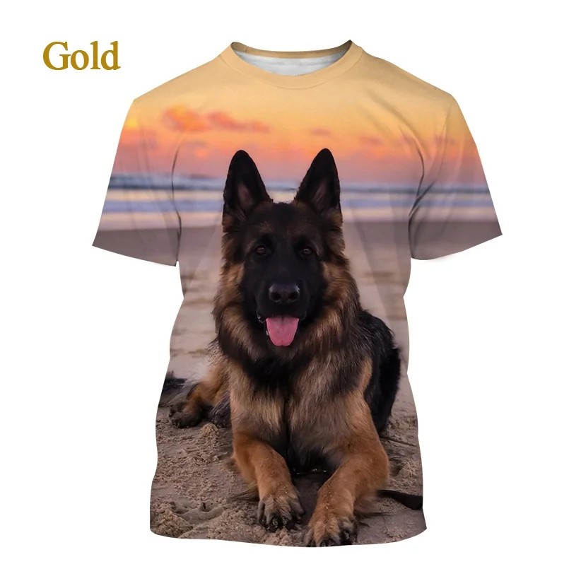 تي شيرت لطيف مطبوع عليه كلب مضحك ثلاثي الأبعاد للجنسين، قمصان الراعي الألماني #6