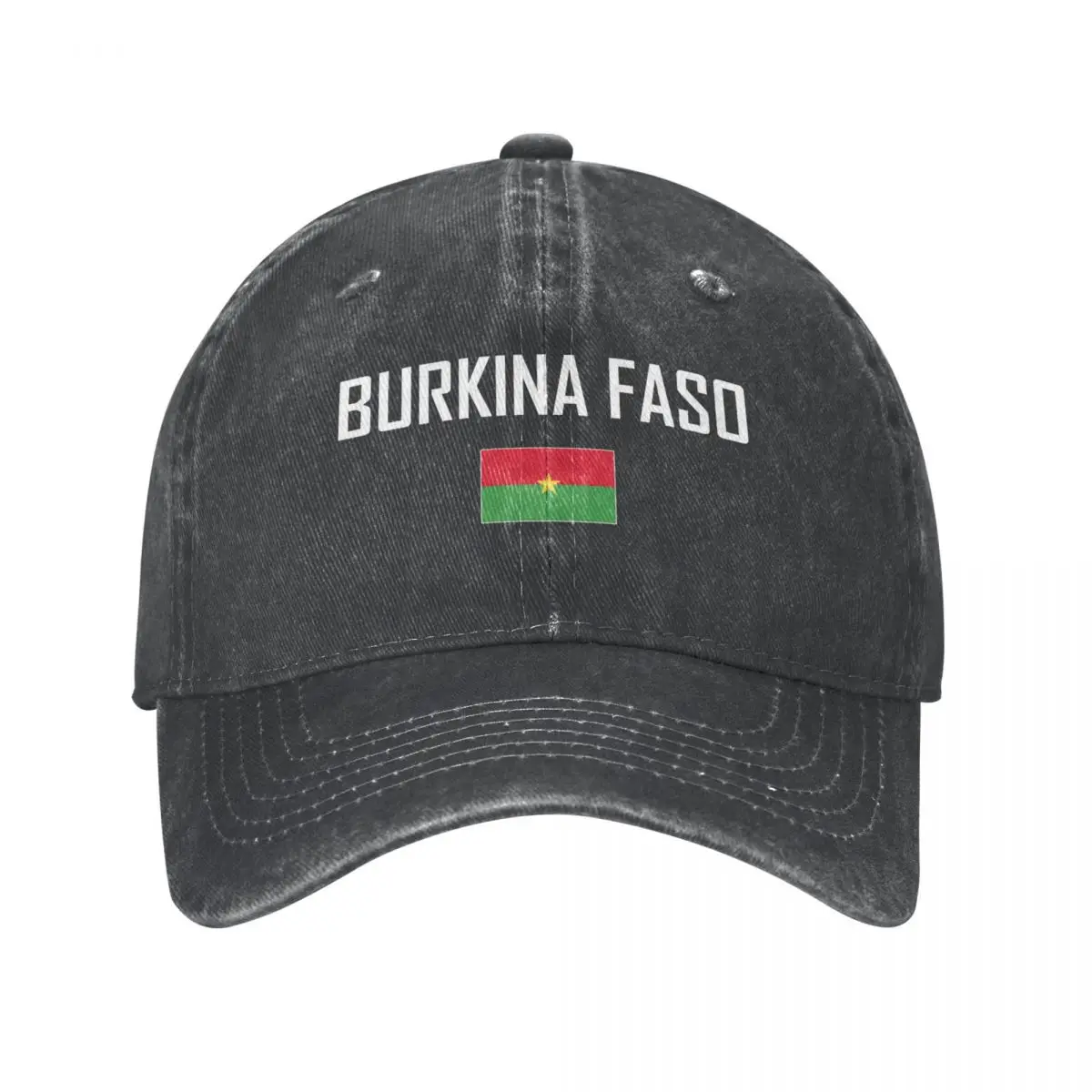 Men Baseball Cap BURKINA FASO Flag And Font Charcoal Washed Denim Classic Vintage Cotton Dad Trucker Hat Unisex Adult