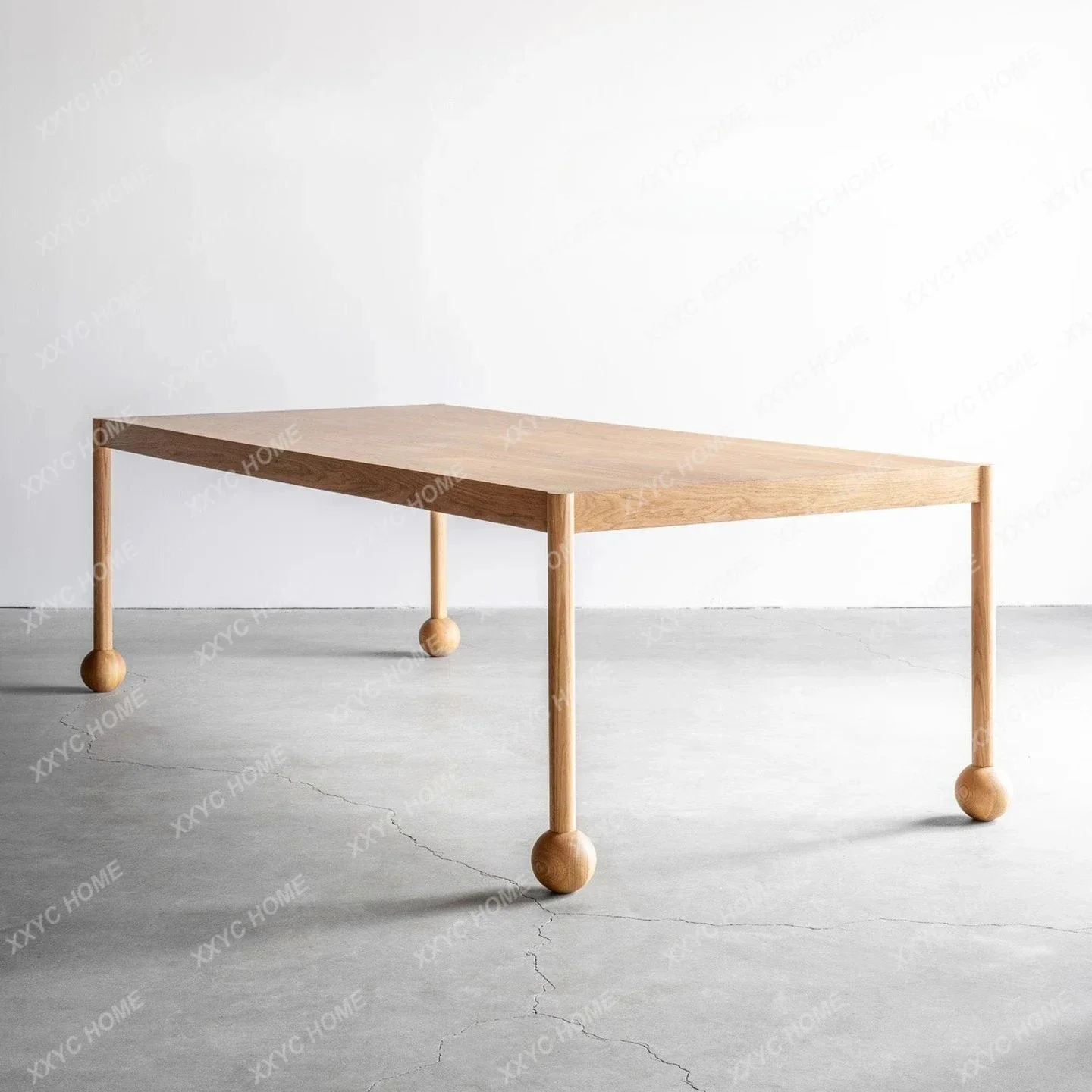 Solid wood dining table, ash wood log long table, Nordic rectangular medieval household cream table