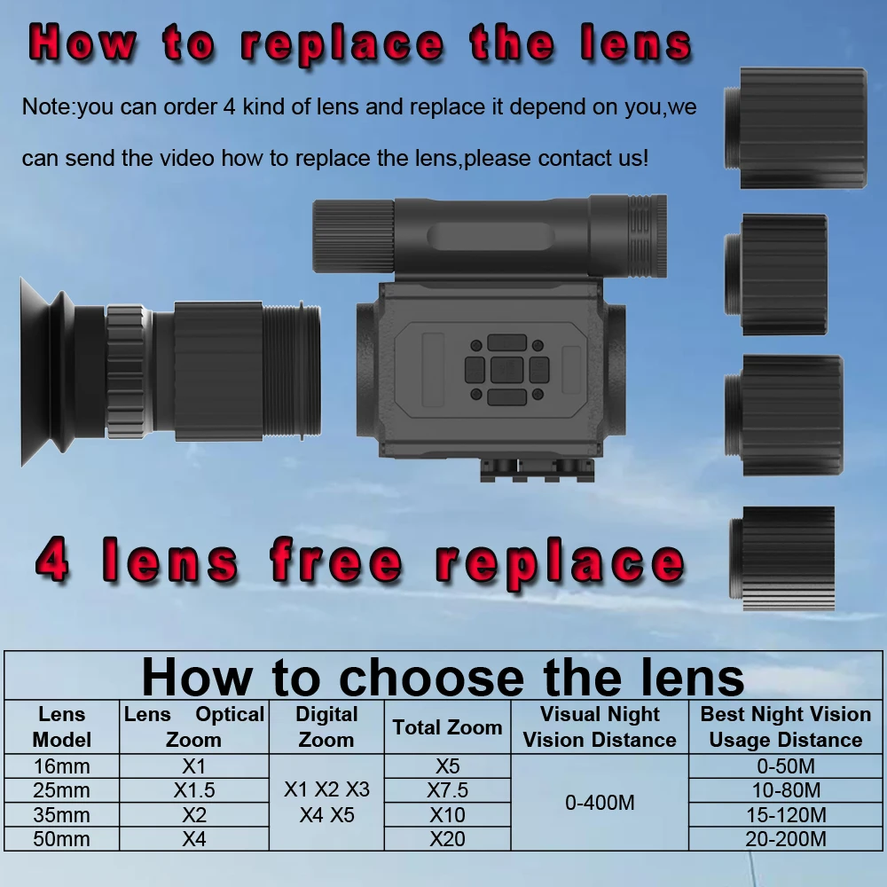 Mira telescópica para rifle de visión diurna/nocturna Megaorei NK008 Digital 1080P |   Cámara monocular de caza con iluminador IR de 850/940 nm