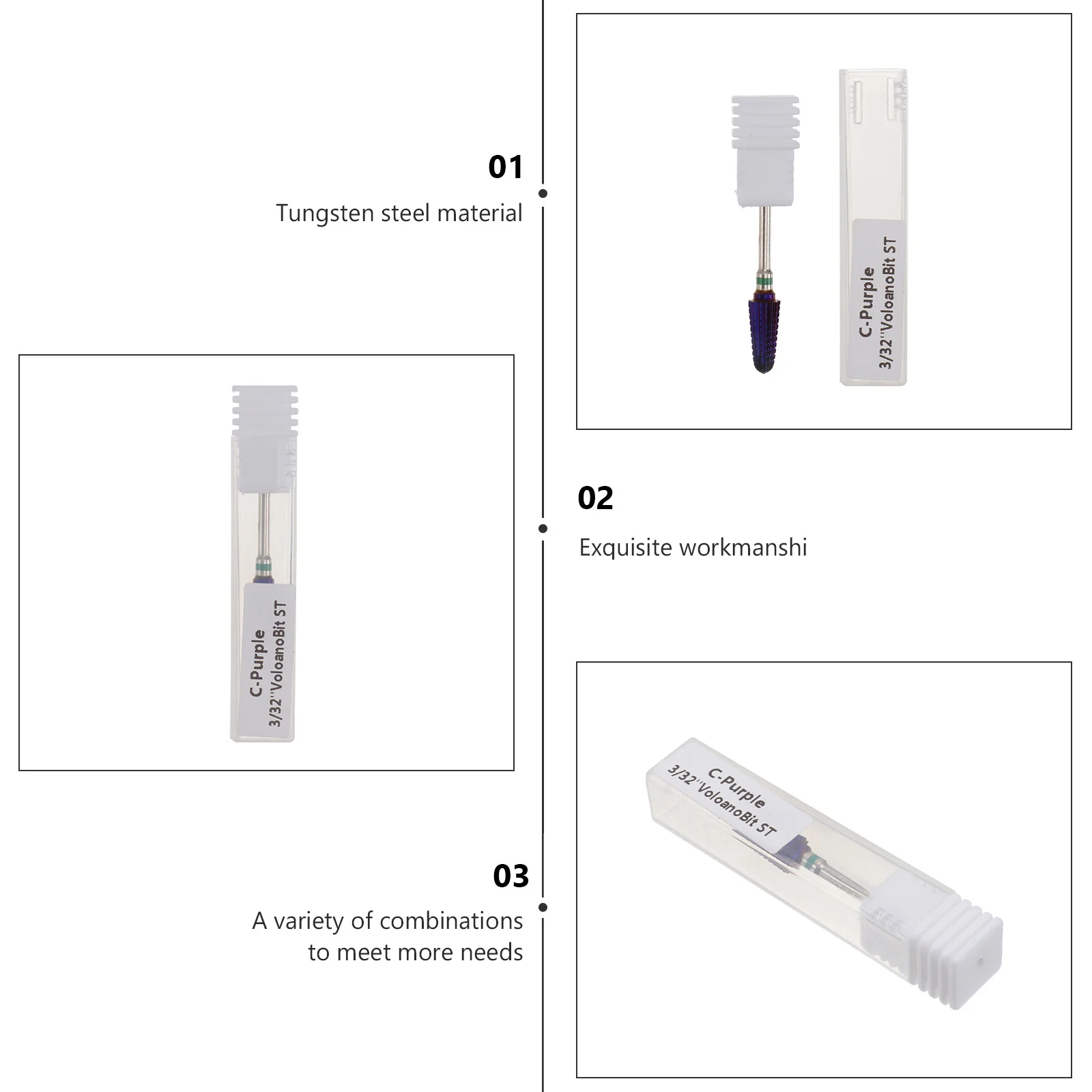 1 قطعة التنغستن الصلب مسمار تلميع رأس مطحنة دائم مانيكير الفن مثقاب لإزالة الجلد الميت خفيفة الوزن صغيرة الحجم #2