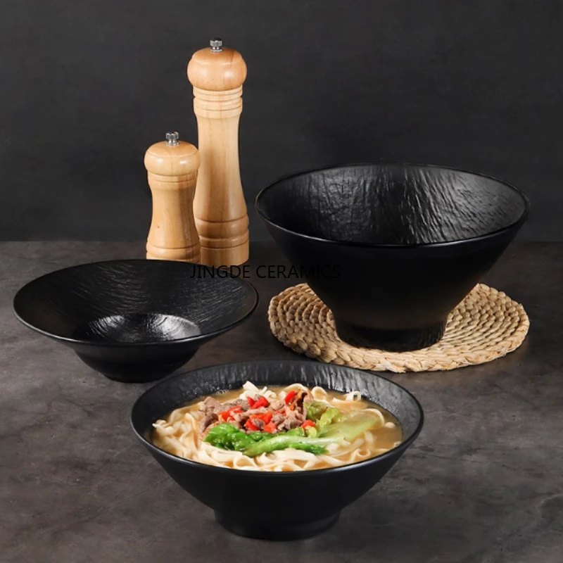 1pc Melamine Noodle Bowl Black Food Grade Plastic Soup Bowl Sauce Relish Rice Bowl Spices Seasoning Dish Hot Pot Tableware