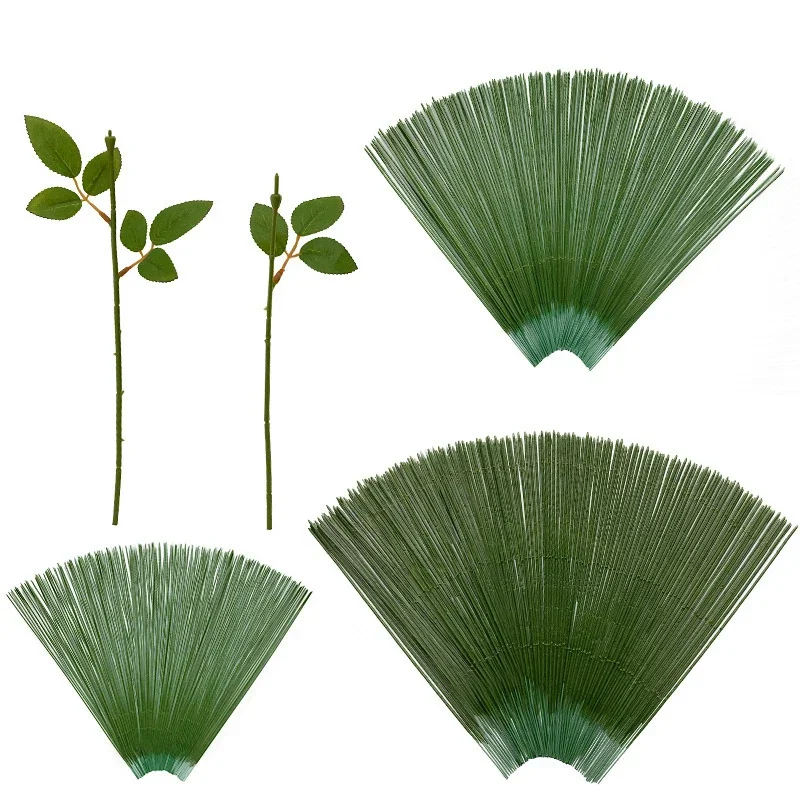

100pcs Plastic-clad Iron Flower Stem For Artificial Hydrangea Rose Flower Head Stick Rod Wedding Home Flower Stub Stems Decor