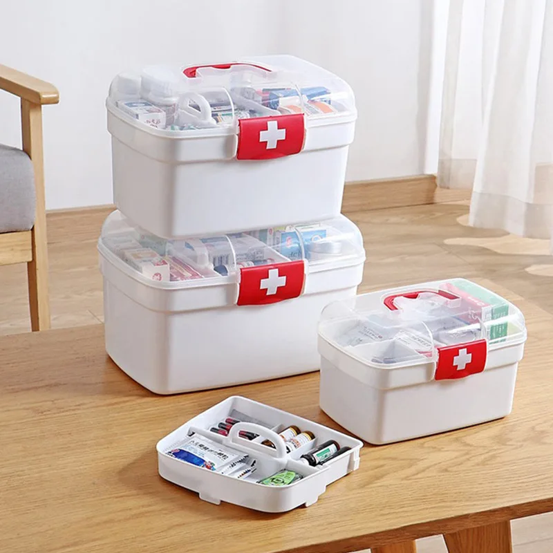 Household portable storage box Medical box Emergency portable medical storage box plastic large-capacity multi-layer processing