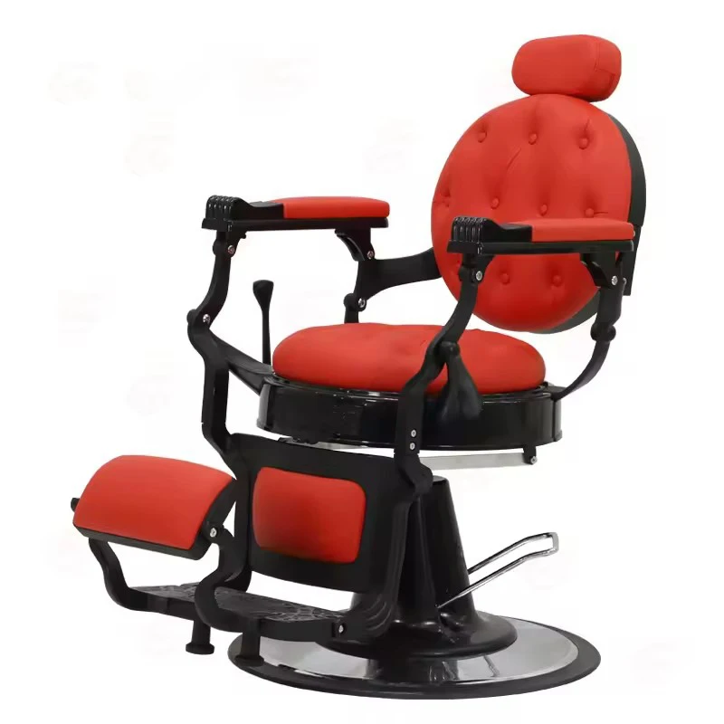 

kr-Wholesale Antique Style Beauty Hair Salon Styling Chairs Red Leather Black Base Custom Barber Chair for Sale！