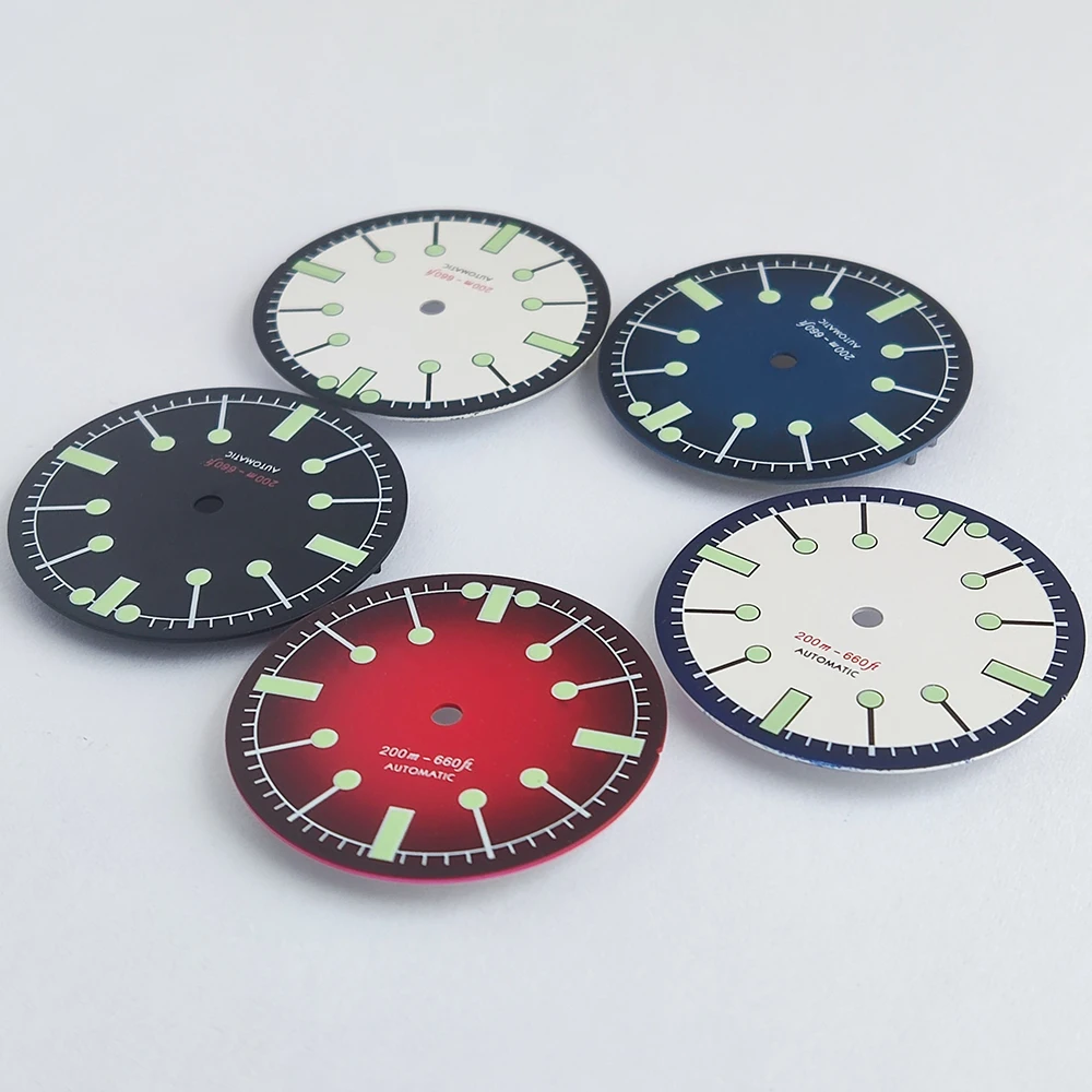 Logotipo diy 28.5mm mostrador de mergulho brilho verde mostrador retrô para relógio masculino acessórios de modificação para movimento nh35 nh36