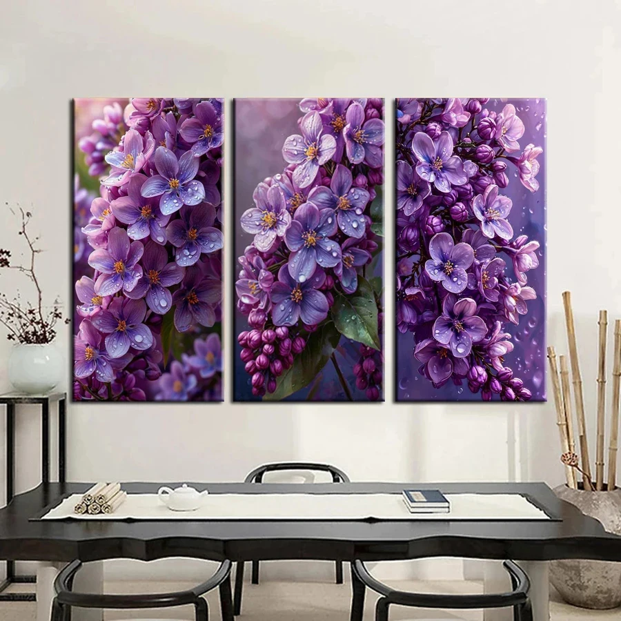 

Purple Flowers 3 pcs set Diy Diamond Arts Painting Kits lavender Full Square Round Drill Mosaic Embroidery Pictures Wall Decor
