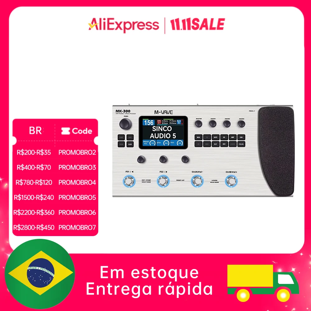 معالج جيتار متعدد التأثيرات M-VAVE MK-300 |   ANN النمذجة العصبية 120AMP/360FX |   10h 150s ستيريو لوبر 128 طبل ميدي داو