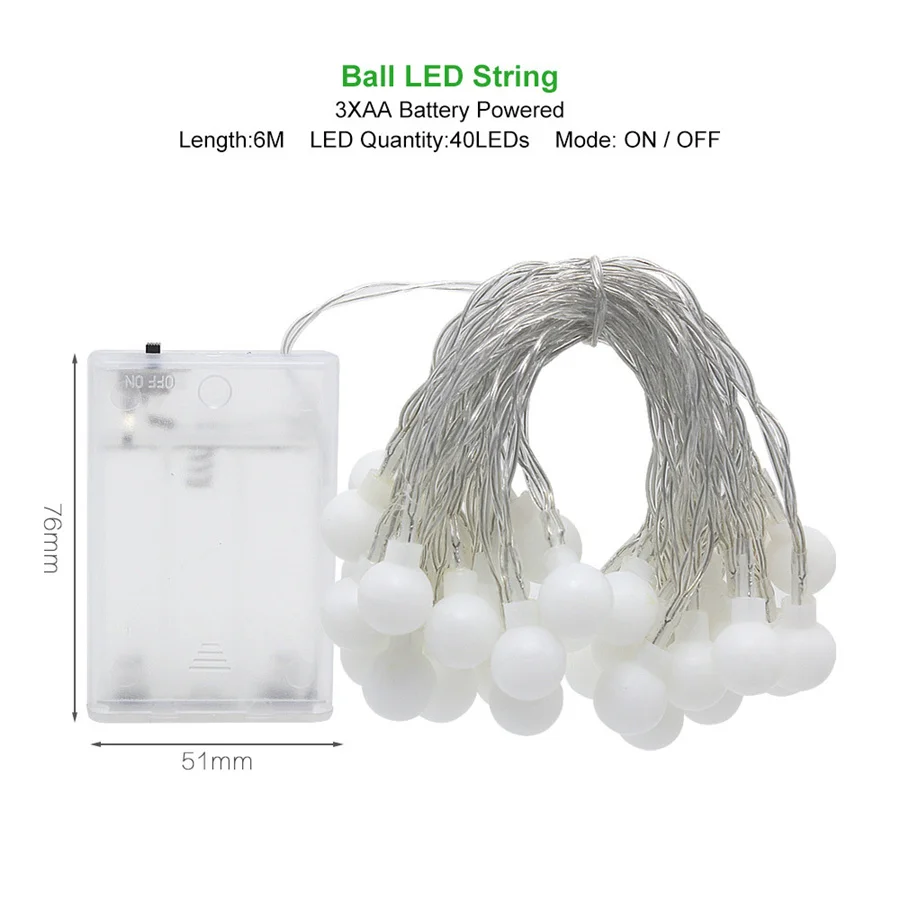 الإبداعية 40/80 LED غلوب الكرة عيد الميلاد سلسلة أضواء بطارية تعمل بالطاقة شجرة عيد الميلاد الجنية جارلاند ضوء لحفل الزفاف روما ديكور