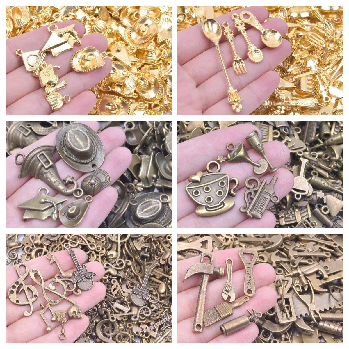 30Pcs Bronze Gold Color Mixed Mask Tools Hat Wine Utensils Accessories Pendant DIY Necklace Keychain Supplie For Jewelry Making