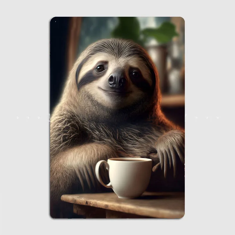 

Morning Sloth Metal Plaque Pub Painting Wall Mural Printed Sign Tin Sign Poster