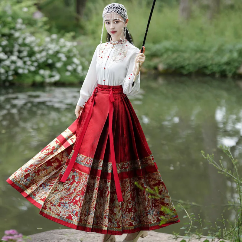 Hanfu-Ensemble de Vêtements Traditionnels Chinois pour Femme, Robe de Luxe, Jupe Tissée, Visage de Cheval localité, Nouvelle Collection Automne 2024