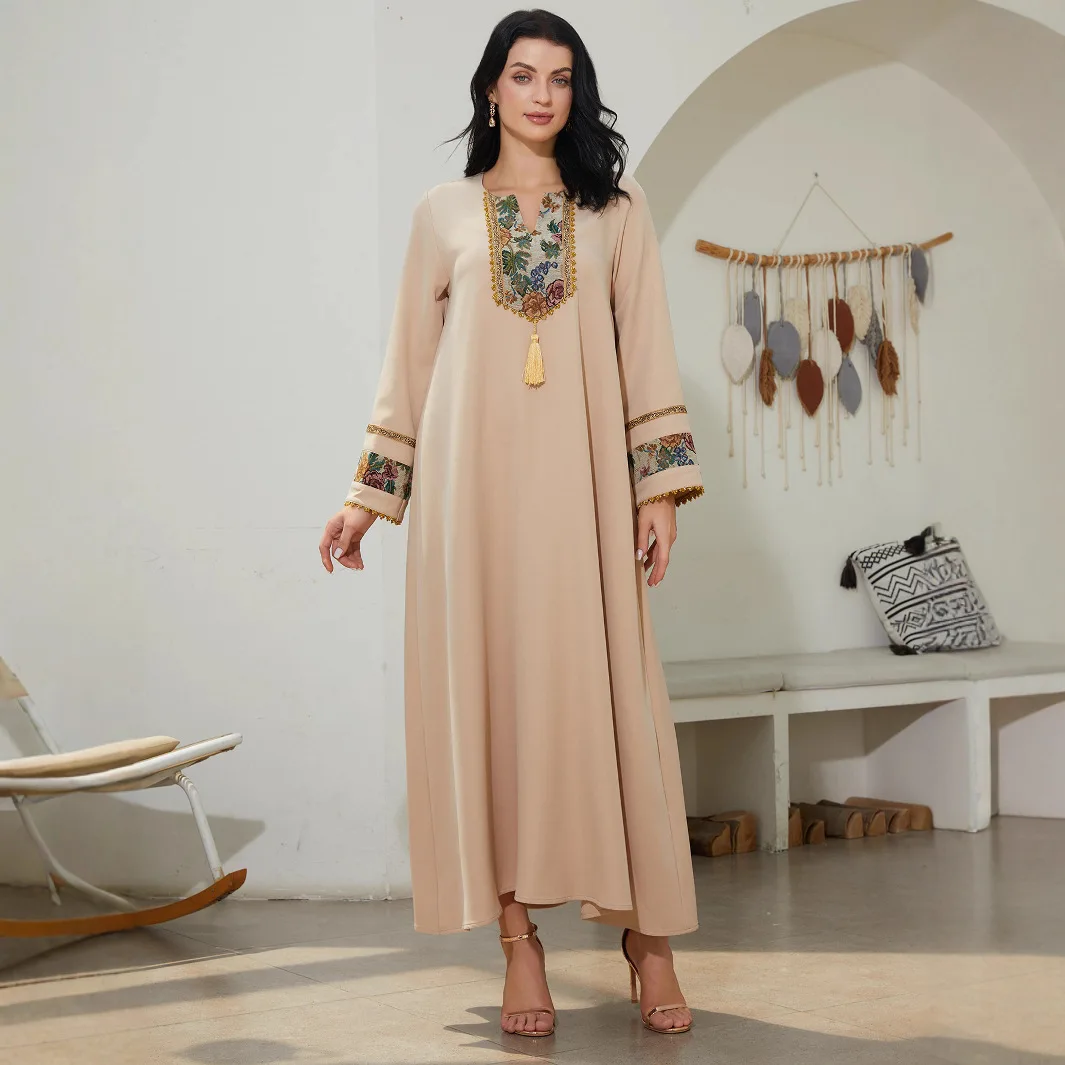 

Nc102 New Patchwork Ethnic Style Dress Abaya Long Gown 2026 Muslim Long Dress Robe Abaya Ramadan Dubai Luxury Islam Elegant