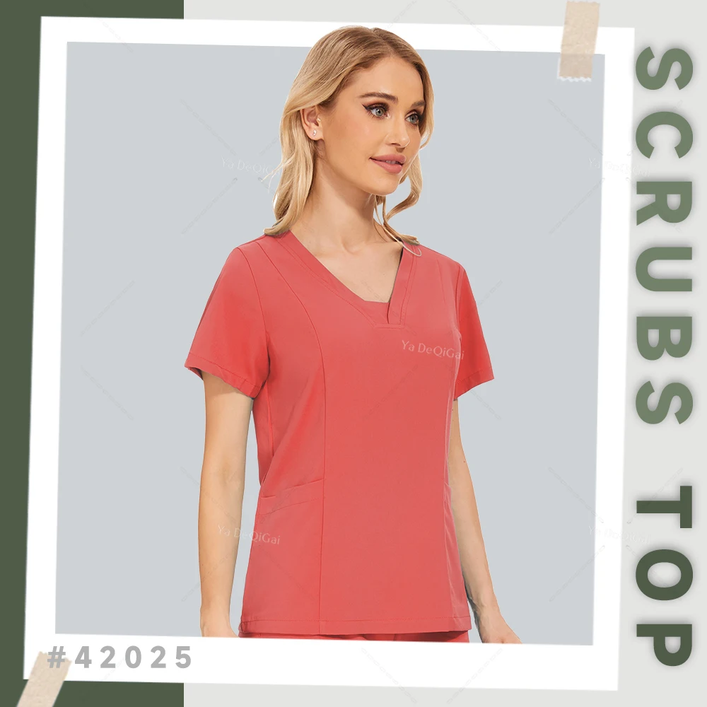 Mulheres Uniformes de Enfermeira Scrub Tops, Beauty Workwear, Blusa de Trabalho de Enfermagem, Uniforme Médico, Top Accessories, Operating Room Shirt