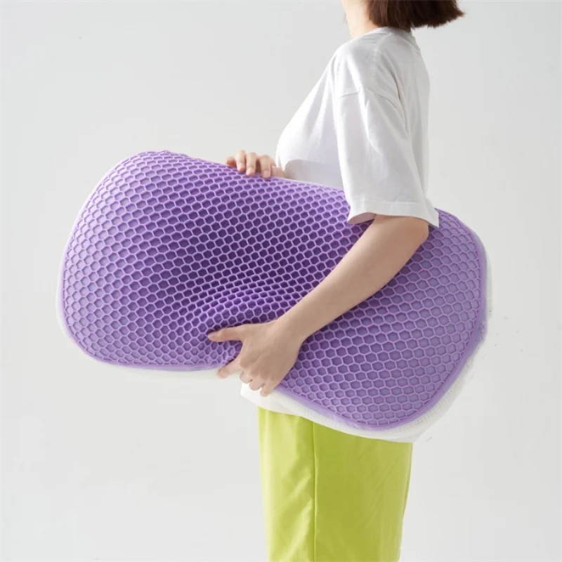 Purple Pectin TPE Pillow Honeycomb Grid &Polyester AB Side Pillow Case Breathable Soft Neck Support Sleeping Pillow Core 40*65cm