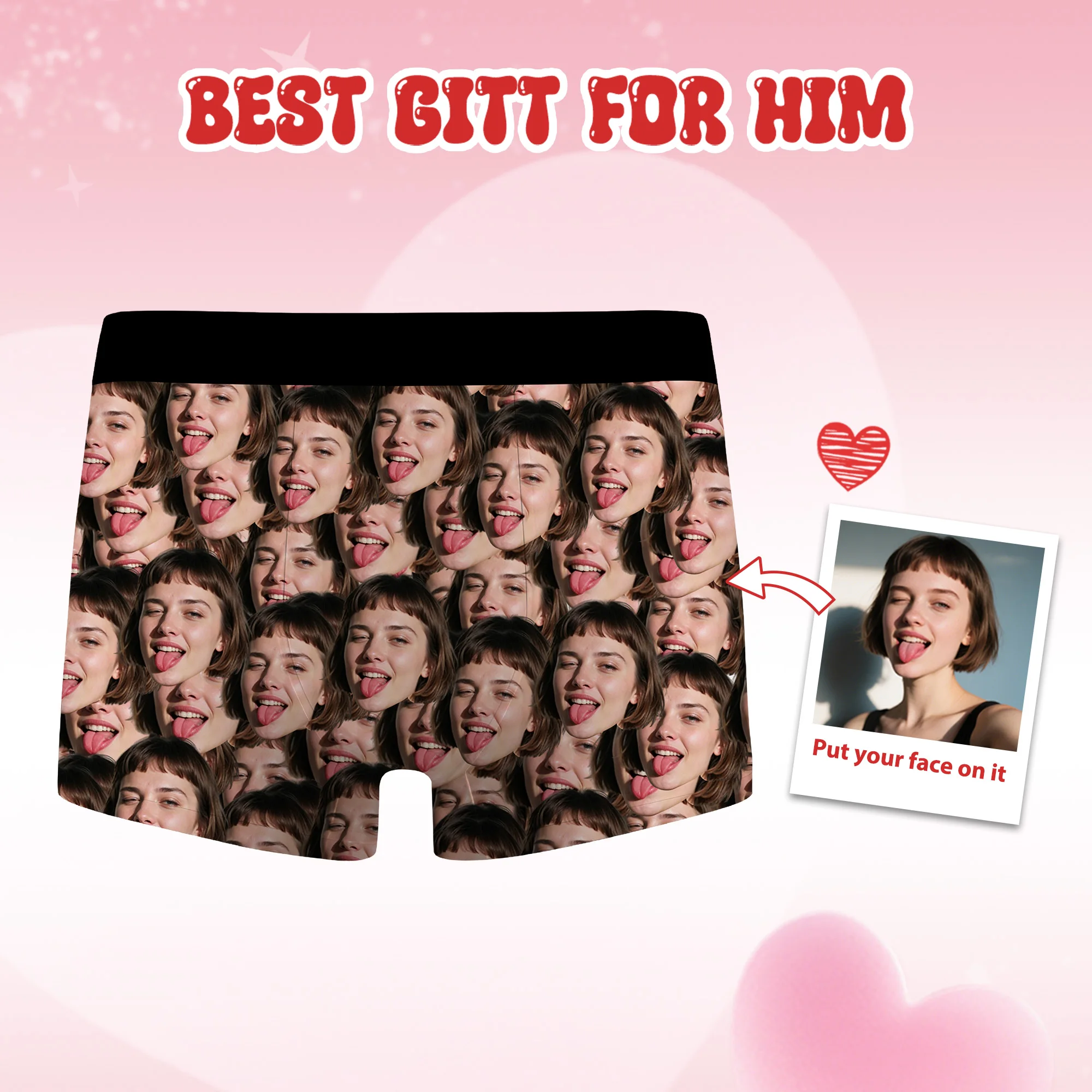 

Personalized Men's Underwear Custom Funny Face Photo Boxer Briefs with Red Lips for Boyfriend Husband Anniversary Birthday Gifts