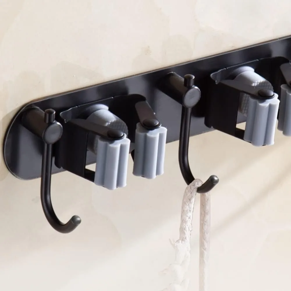 مكنسة وحامل ممسحة مثبت على الحائط من الفولاذ المقاوم للصدأ - رف تخزين منظم للمنزل والحديقة