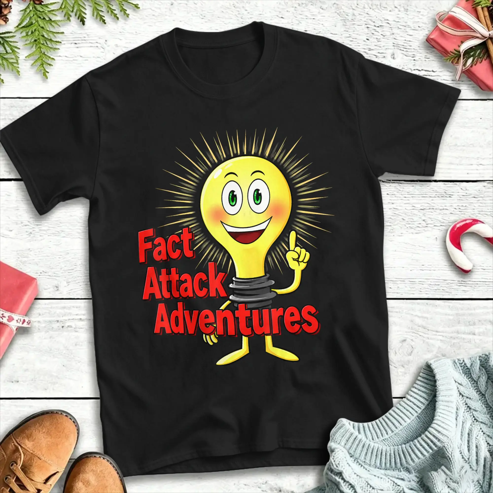 Men T-Shirts Fact Attack Adventures Novelty 100% Cotton Tee Shirt Short Sleeve  T Shirts Crew Neck Tops Graphic