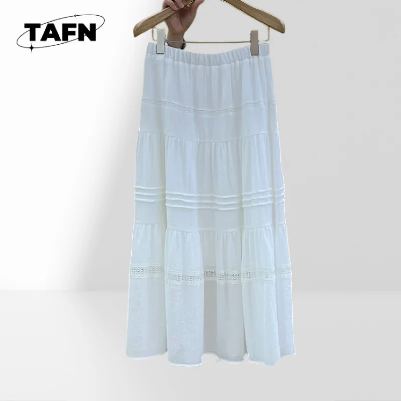 

Белая юбка во французском стиле, изысканная кружевная строчка ручной работы, темперамент, удобная, идеально подходит для особых случаев и вечеринок AG2804