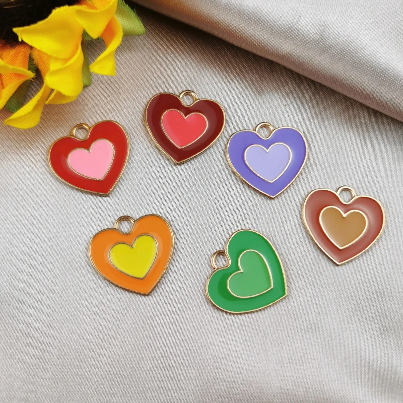 10pcs 19*20mm Enamel Rainbow Heart Charm for Jewelry Making Crafting Cute Earring Pendant Bracelet Necklace Keychain DIY Charms