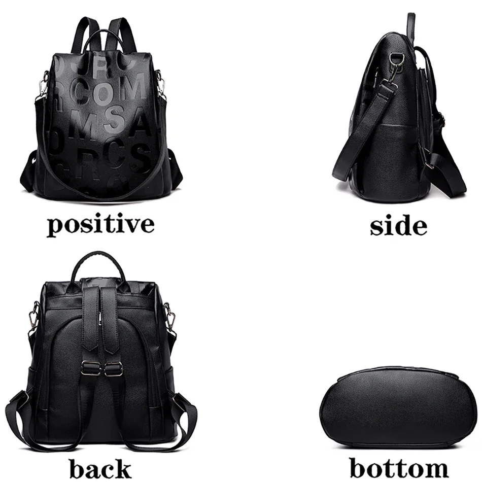 Fashion Letter Women\'s Anti theft Backpack High Quality PU Leather Female Shoulder Bags Waterproof School Bag For Girl Mochila