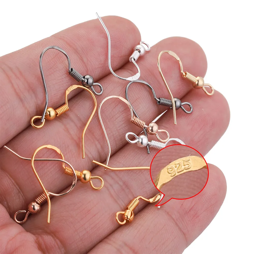 100pcs/lot Imprint 925 Silver Gold Copper Ear Wires Earrings Hook Parts for DIY Jewelry Making Supplies Accessories Wholesale