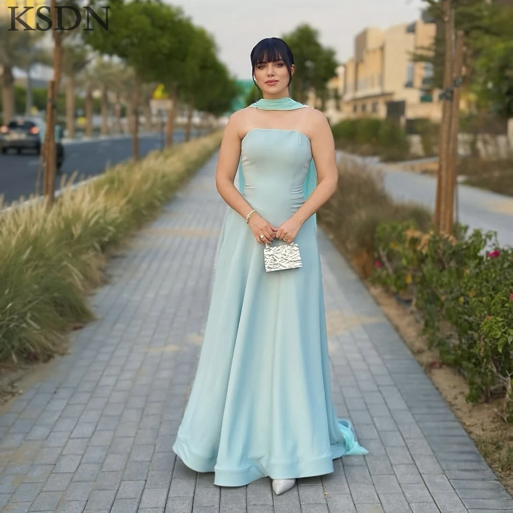 

KSDN Elegant Women Evening Dresses Luxury Strapless Chapel Train Sleeveless Dubai Gowns Special Chiffon Customzied Long Dress