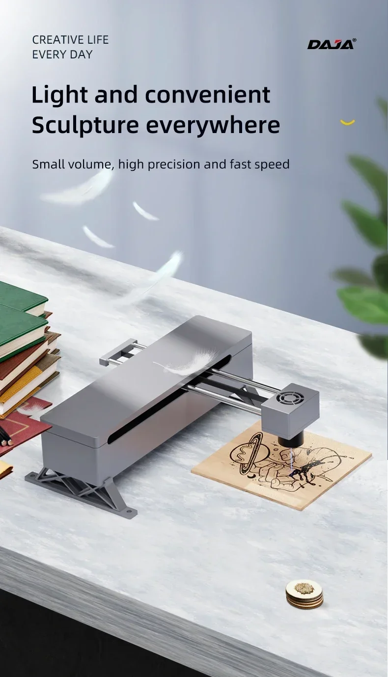 DAJA DJ7 Mini Portable Laser Engraving Machine for Home Use Engraves LOGO on Metal Glass Wood Leather Bamboo MDF & Stone