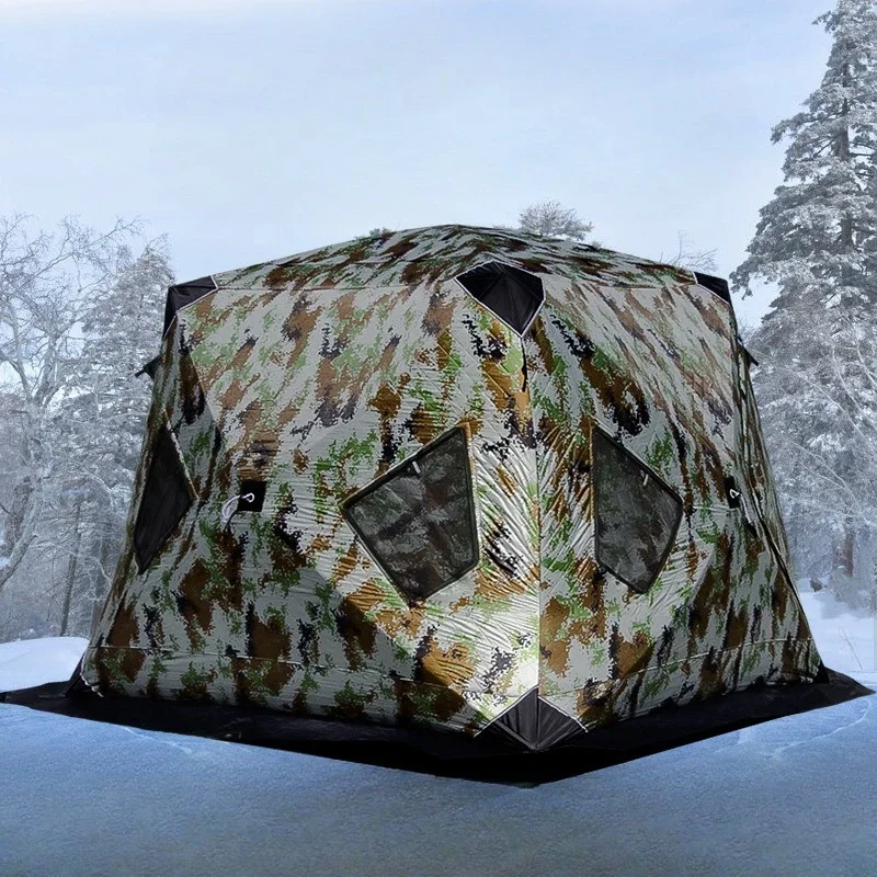 

Outdoor Winter Fishing Camping Cotton Tent, Warm and Thick, Anti Cold and Ice Fishing House, Easy To Carry 2Doors 4windows