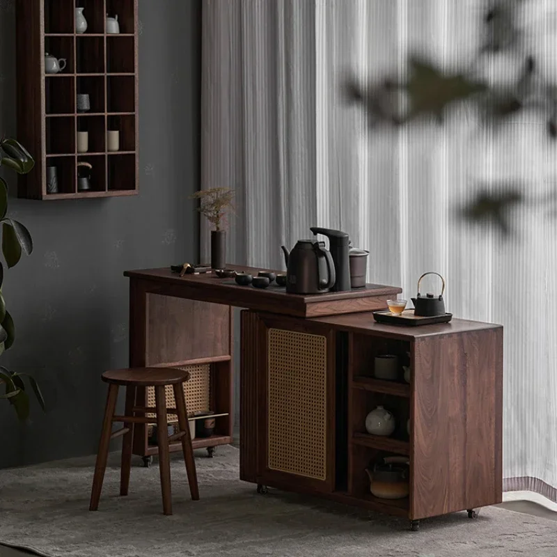 

Living Room Office Black Walnut Tea Table Side Cabinet Mobile Rotating Room
