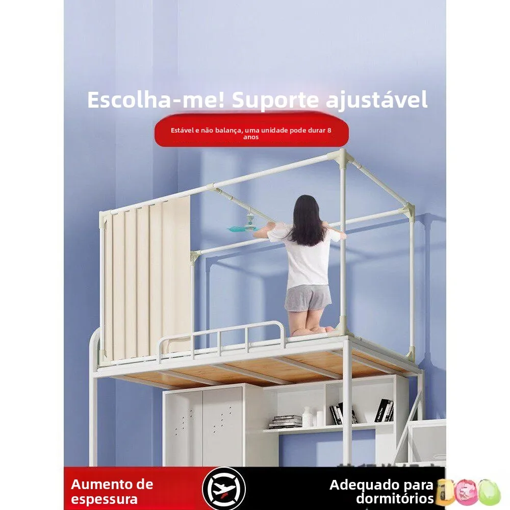 Estrutura de Cama de Ferro Pintado Reforçada para Dormitório Estudantil com Suporte para Mosquiteiro, Beliche Ajustável Super...