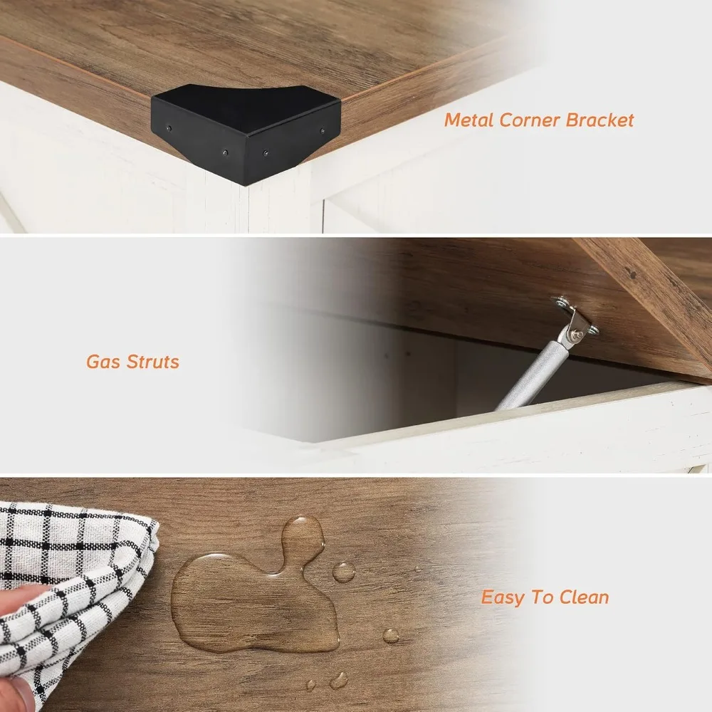 حامل تلفزيون مقاس 85 بوصة من Farmhouse ومجموعة طاولة قهوة مكونة من 2، مركز ترفيه لأجهزة التلفاز حتى 85 بوصة، طاولة قهوة خشبية مربعة مقاس 30 بوصة