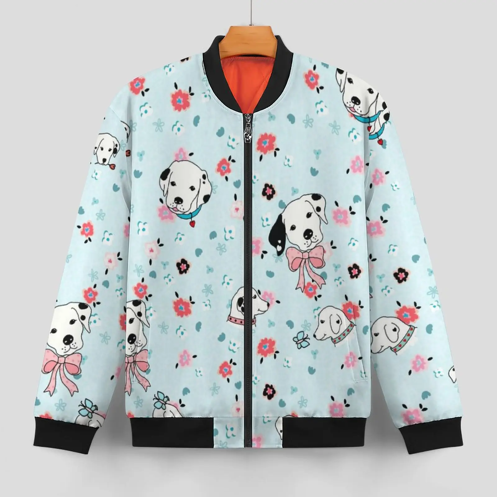 Cute Dalmatian Puppy Jackets Floral Print Waterproof Winter Coats Man Cool Casual Jacket Design Outdoor Oversized Windbreak Gift